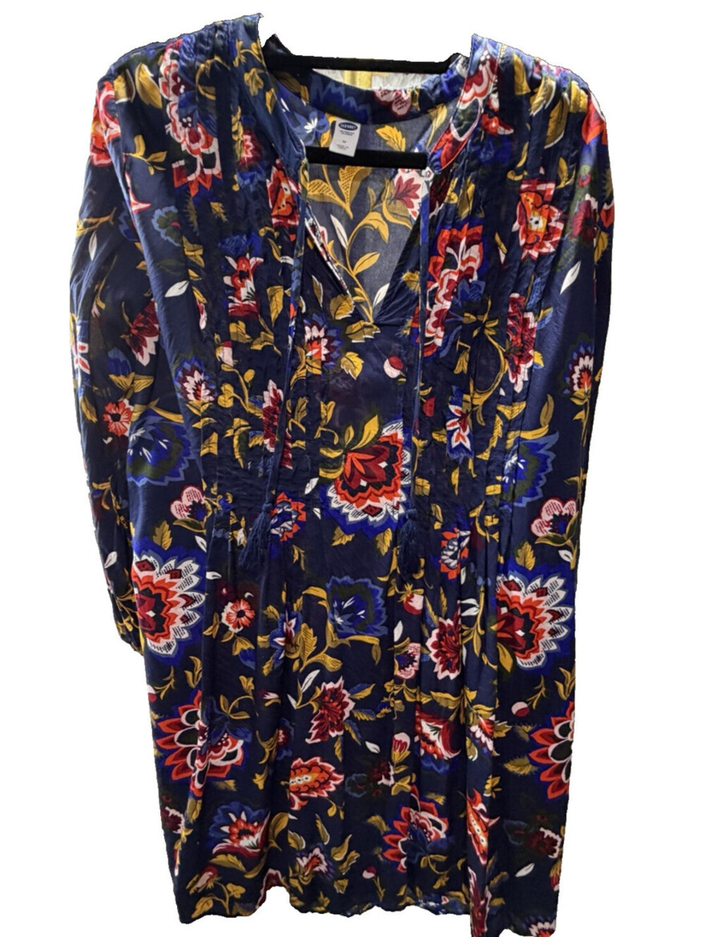 Old Navy Women Floral Long Sleeve Peasant Dress Sz M Blue NWT Boho Casual